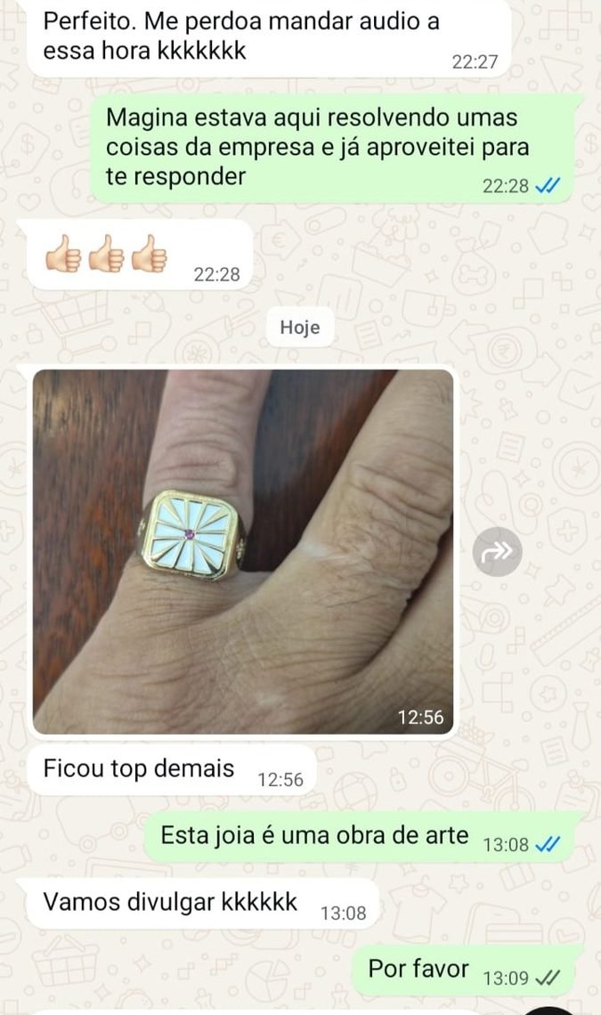 Conversa de WhatsApp com cliente sobre anel Joias Fittipaldi